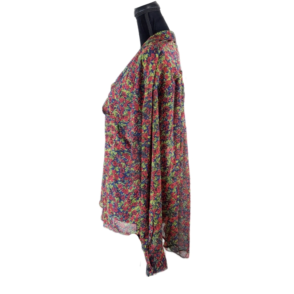 Free People Womens L Flowy Flowery Semi Sheer Button Shirt/Tunic - Picture 6 of 7